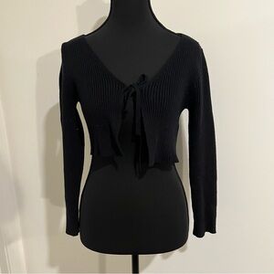 Women's Black Knit Tie Front Sweater Cardigan Shirt Size Small Long Sleeve